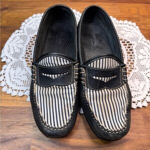 G.H. Bass Weejuns Black Leather and Canvas Striped Loafers 7.5